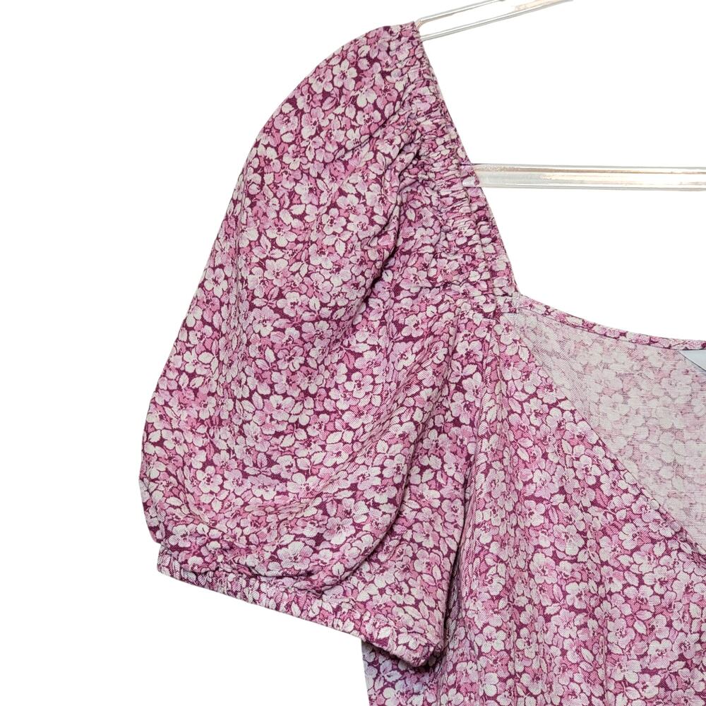 & Other Stories Floral Puff Sleeve Mini Dress Linen Blend Pink White Fitted 8 - Picture 6 of 16